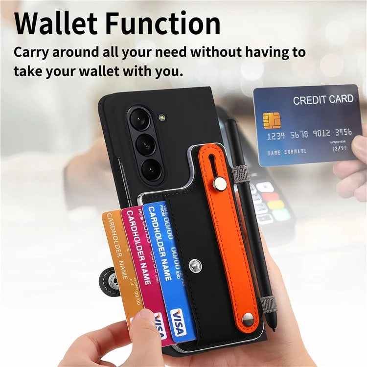 For Samsung Galaxy Z Fold6 5G Case Wristband Kickstand Leather+PC Phone Cover with Screen Film