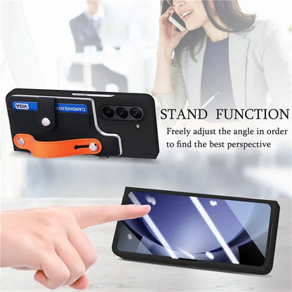 For Samsung Galaxy Z Fold6 5G Case Wristband Kickstand Leather+PC Phone Cover with Screen Film