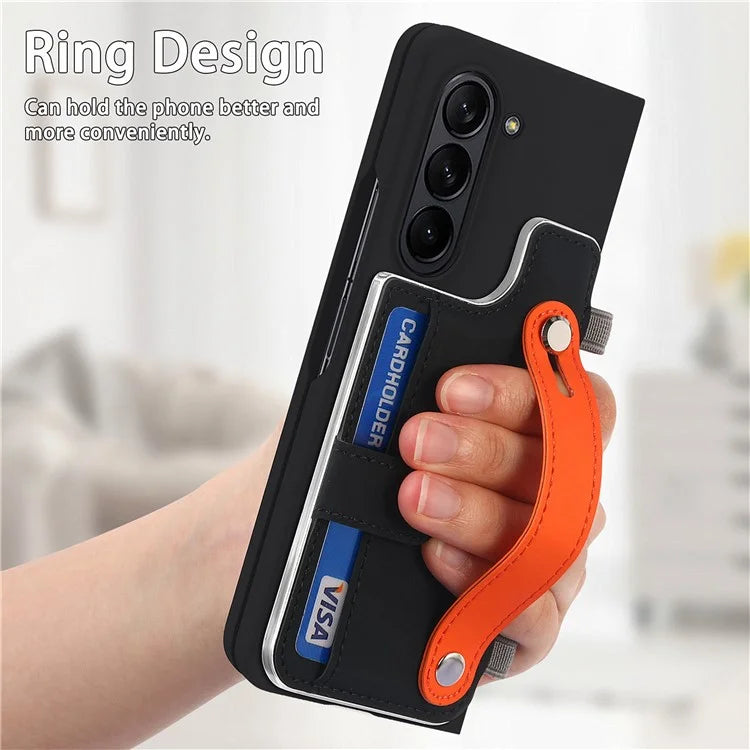 For Samsung Galaxy Z Fold6 5G Case Wristband Kickstand Leather+PC Phone Cover with Screen Film
