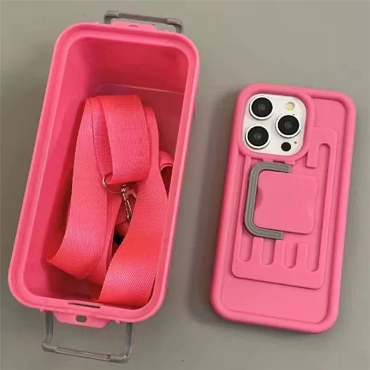 XX Series For iPhone 15 Pro Case Creative Storage Box PC+TPU Cell Phone Cover with Shoulder Strap