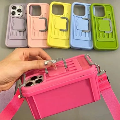 XX Series For iPhone 15 Pro Case Creative Storage Box PC+TPU Cell Phone Cover with Shoulder Strap