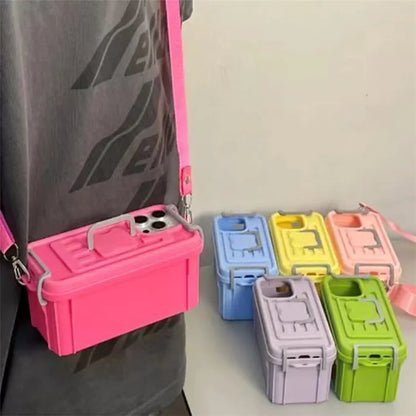 XX Series For iPhone 15 Pro Case Creative Storage Box PC+TPU Cell Phone Cover with Shoulder Strap