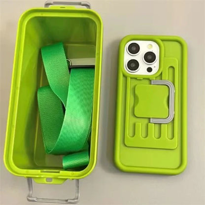 XX Series For iPhone 15 Pro Case Creative Storage Box PC+TPU Cell Phone Cover with Shoulder Strap