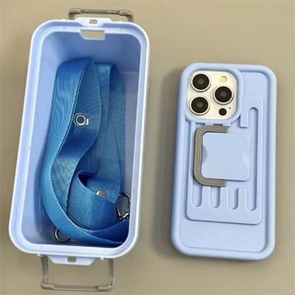 XX Series For iPhone 15 Pro Case Creative Storage Box PC+TPU Cell Phone Cover with Shoulder Strap