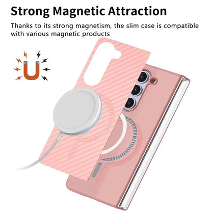 For Samsung Galaxy Z Fold6 5G Magnetic Case Carbon Fiber Texture Leather+PC Cover with Screen Film
