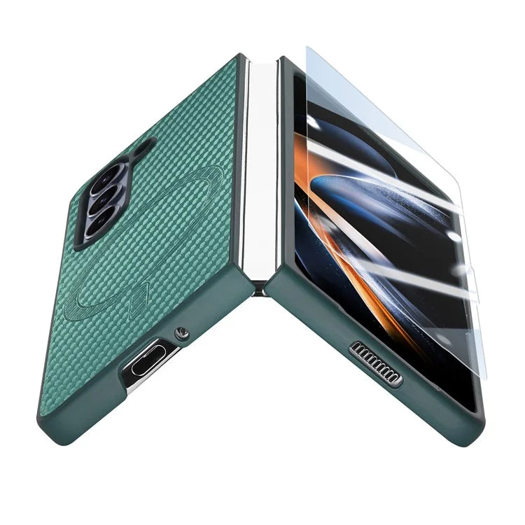 For Samsung Galaxy Z Fold6 5G Magnetic Case Carbon Fiber Texture Leather+PC Cover with Screen Film
