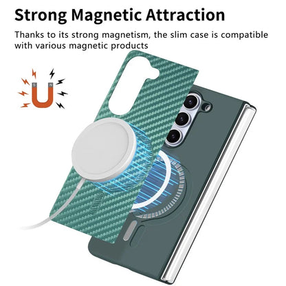 For Samsung Galaxy Z Fold6 5G Magnetic Case Carbon Fiber Texture Leather+PC Cover with Screen Film
