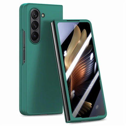 For Samsung Galaxy Z Fold6 5G Case Rubberized PC Phone Cover with Tempered Glass Film