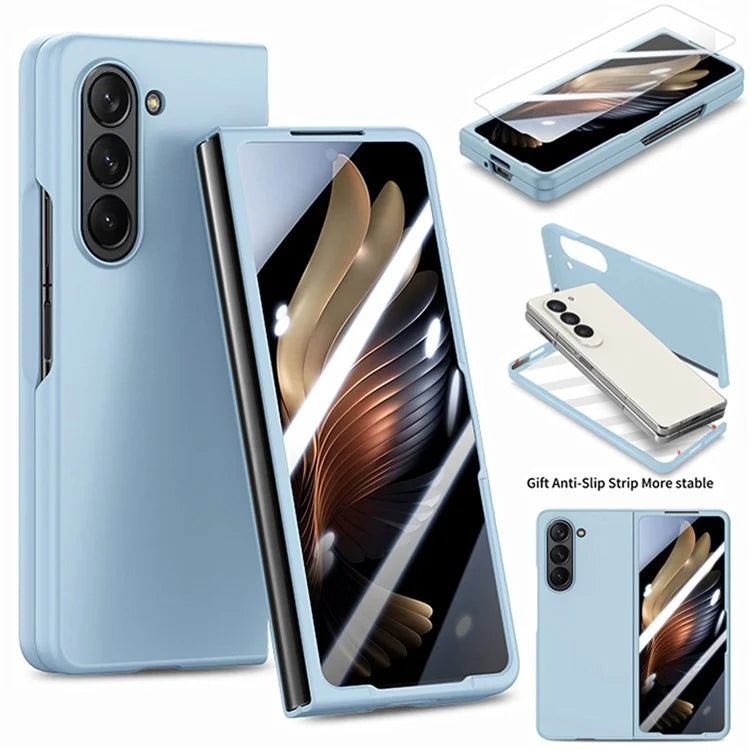 For Samsung Galaxy Z Fold6 5G Case Rubberized PC Phone Cover with Tempered Glass Film
