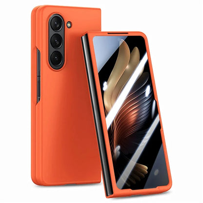 For Samsung Galaxy Z Fold6 5G Case Rubberized PC Phone Cover with Tempered Glass Film