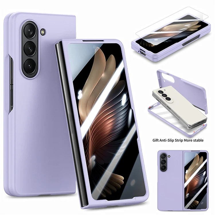 For Samsung Galaxy Z Fold6 5G Case Rubberized PC Phone Cover with Tempered Glass Film