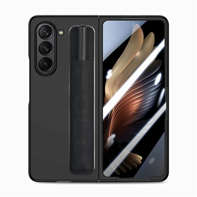 For Samsung Galaxy Z Fold6 5G Case Wristband Pen Slot Leather+PC Phone Cover with Screen Film