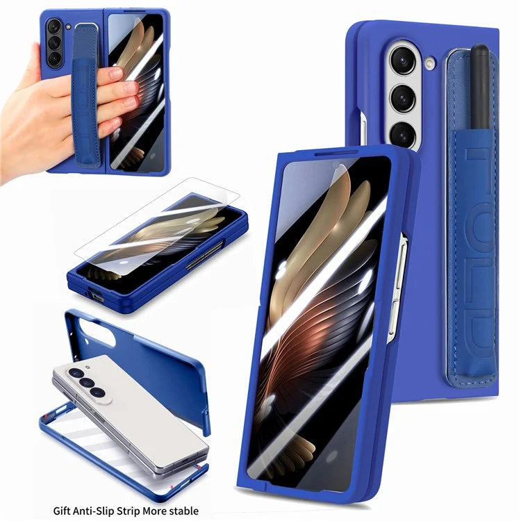 For Samsung Galaxy Z Fold6 5G Case Wristband Pen Slot Leather+PC Phone Cover with Screen Film