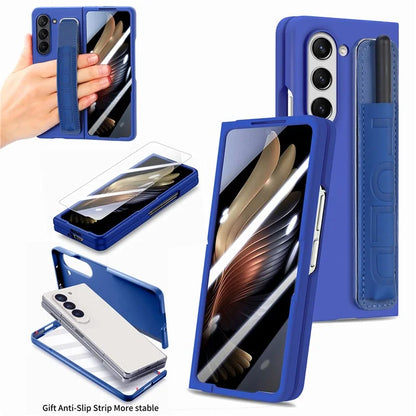 For Samsung Galaxy Z Fold6 5G Case Wristband Pen Slot Leather+PC Phone Cover with Screen Film