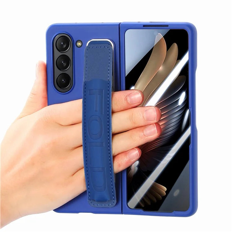 For Samsung Galaxy Z Fold6 5G Case Wristband Pen Slot Leather+PC Phone Cover with Screen Film