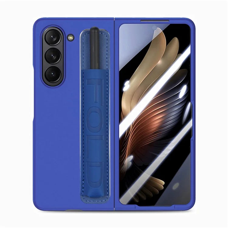 For Samsung Galaxy Z Fold6 5G Case Wristband Pen Slot Leather+PC Phone Cover with Screen Film