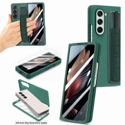For Samsung Galaxy Z Fold6 5G Case Wristband Pen Slot Leather+PC Phone Cover with Screen Film