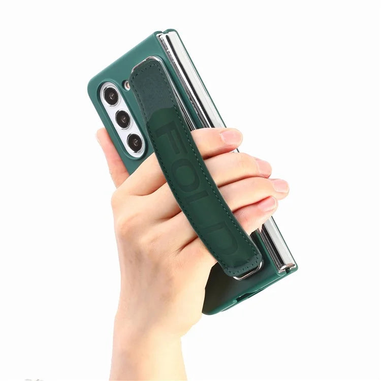 For Samsung Galaxy Z Fold6 5G Case Wristband Pen Slot Leather+PC Phone Cover with Screen Film