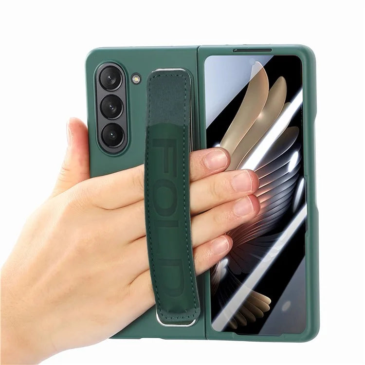 For Samsung Galaxy Z Fold6 5G Case Wristband Pen Slot Leather+PC Phone Cover with Screen Film