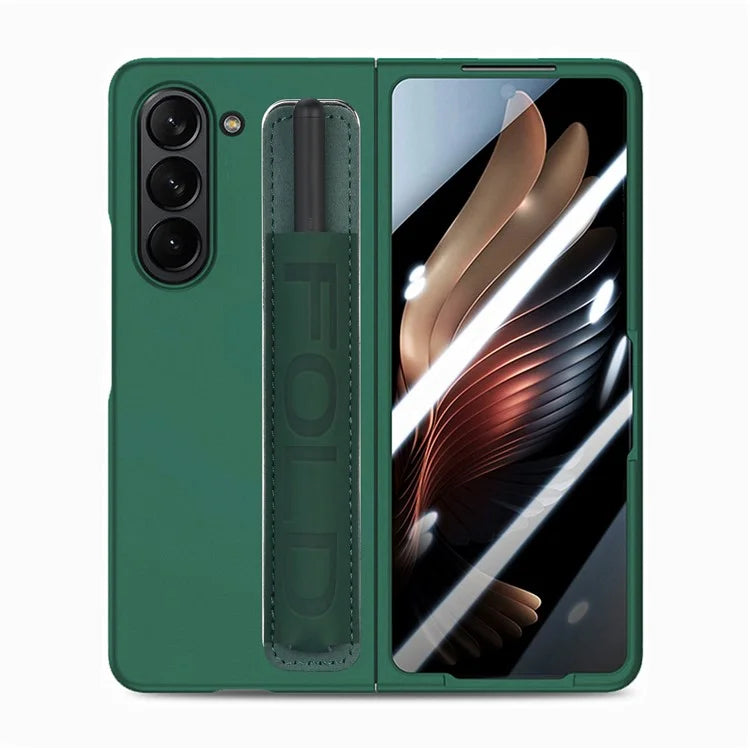 For Samsung Galaxy Z Fold6 5G Case Wristband Pen Slot Leather+PC Phone Cover with Screen Film