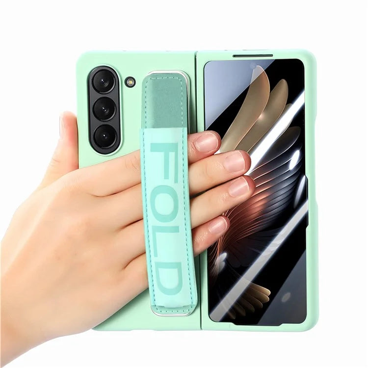 For Samsung Galaxy Z Fold6 5G Case Wristband Pen Slot Leather+PC Phone Cover with Screen Film