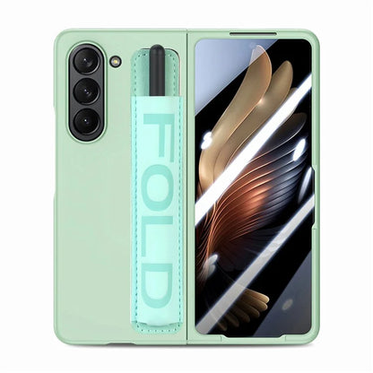 For Samsung Galaxy Z Fold6 5G Case Wristband Pen Slot Leather+PC Phone Cover with Screen Film