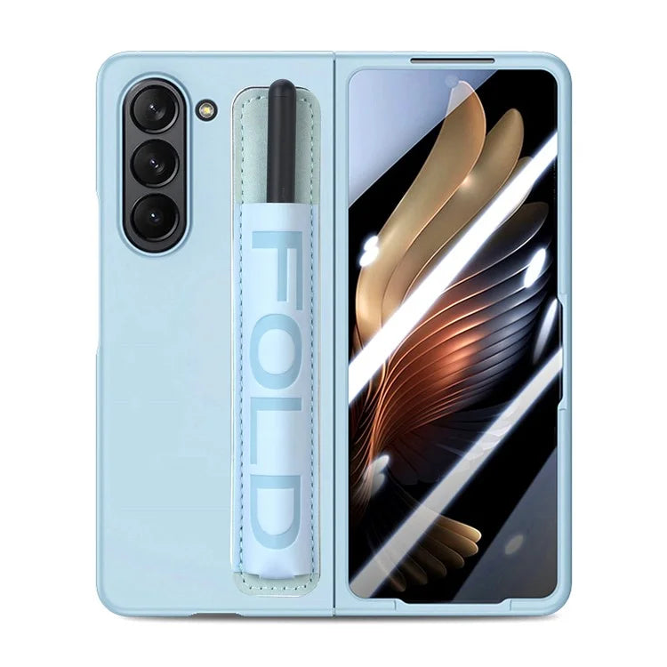 For Samsung Galaxy Z Fold6 5G Case Wristband Pen Slot Leather+PC Phone Cover with Screen Film