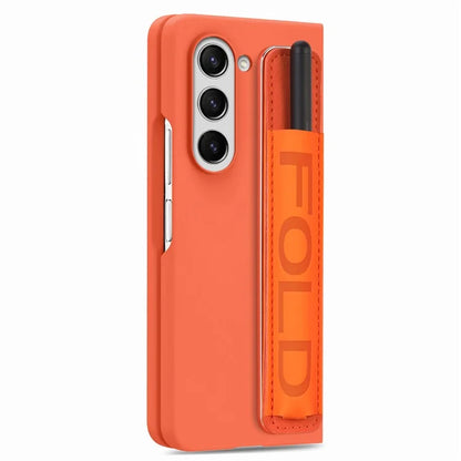 For Samsung Galaxy Z Fold6 5G Case Wristband Pen Slot Leather+PC Phone Cover with Screen Film