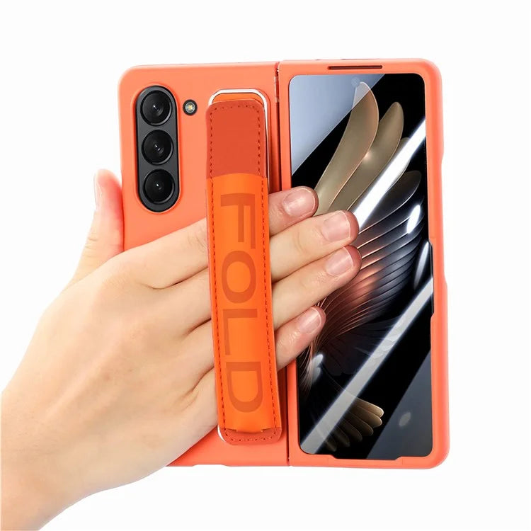 For Samsung Galaxy Z Fold6 5G Case Wristband Pen Slot Leather+PC Phone Cover with Screen Film
