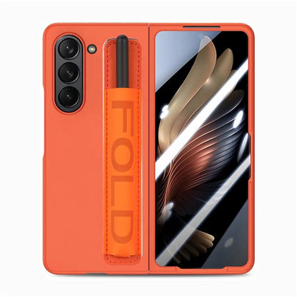 For Samsung Galaxy Z Fold6 5G Case Wristband Pen Slot Leather+PC Phone Cover with Screen Film