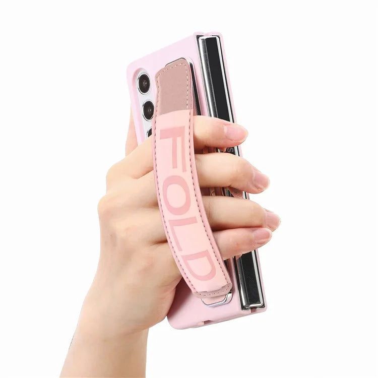 For Samsung Galaxy Z Fold6 5G Case Wristband Pen Slot Leather+PC Phone Cover with Screen Film