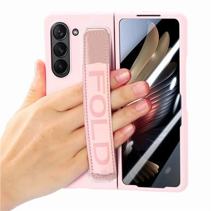For Samsung Galaxy Z Fold6 5G Case Wristband Pen Slot Leather+PC Phone Cover with Screen Film