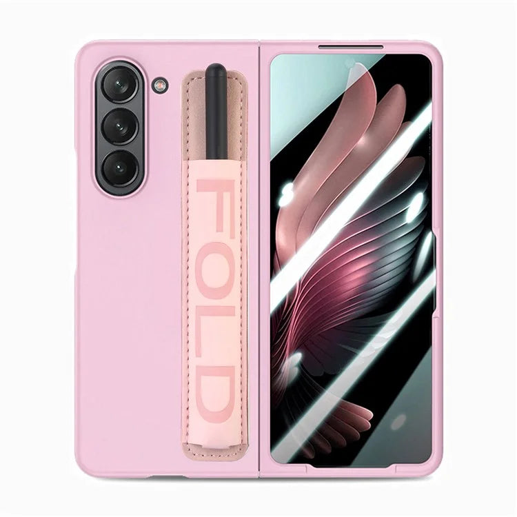 For Samsung Galaxy Z Fold6 5G Case Wristband Pen Slot Leather+PC Phone Cover with Screen Film
