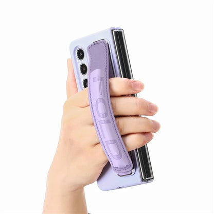 For Samsung Galaxy Z Fold6 5G Case Wristband Pen Slot Leather+PC Phone Cover with Screen Film
