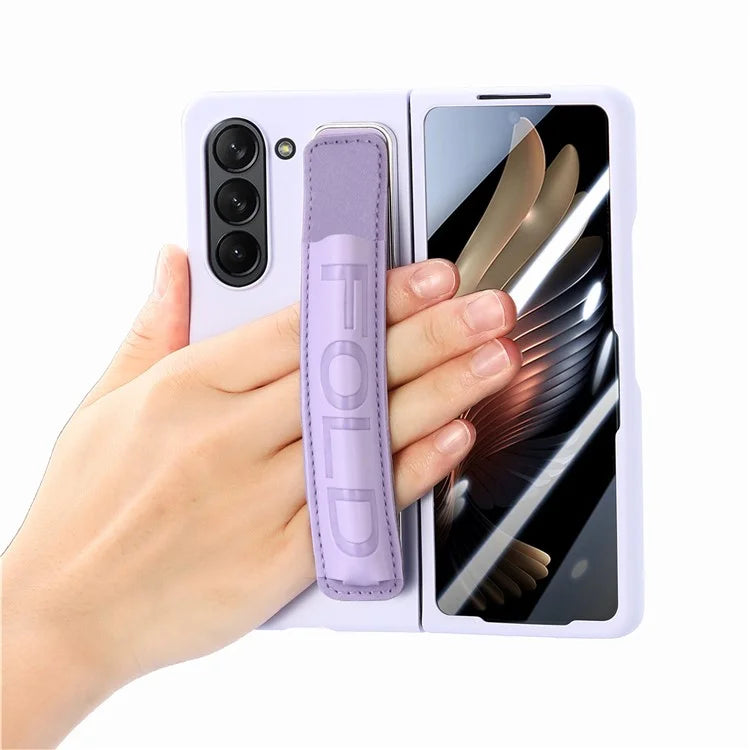 For Samsung Galaxy Z Fold6 5G Case Wristband Pen Slot Leather+PC Phone Cover with Screen Film