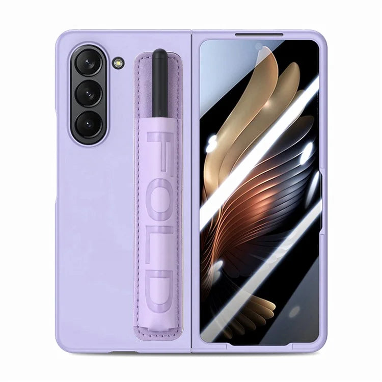 For Samsung Galaxy Z Fold6 5G Case Wristband Pen Slot Leather+PC Phone Cover with Screen Film