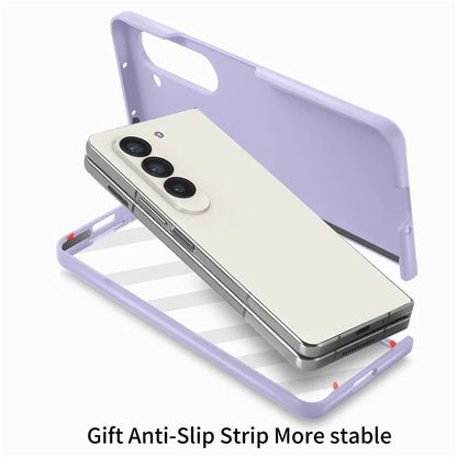 For Samsung Galaxy Z Fold6 5G Case Wristband Pen Slot Leather+PC Phone Cover with Screen Film