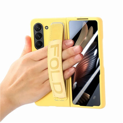 For Samsung Galaxy Z Fold6 5G Case Wristband Pen Slot Leather+PC Phone Cover with Screen Film