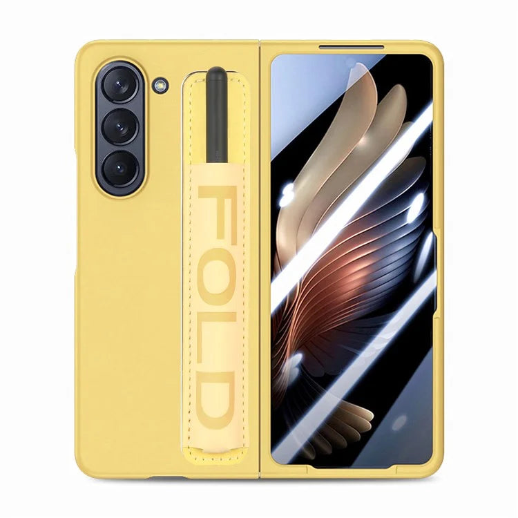 For Samsung Galaxy Z Fold6 5G Case Wristband Pen Slot Leather+PC Phone Cover with Screen Film