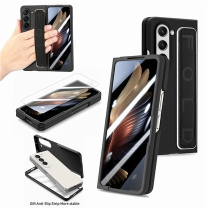 For Samsung Galaxy Z Fold6 5G Case Anti-Drop Wristband Leather+PC Phone Cover with Screen Film