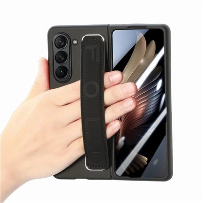For Samsung Galaxy Z Fold6 5G Case Anti-Drop Wristband Leather+PC Phone Cover with Screen Film