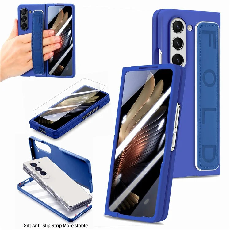 For Samsung Galaxy Z Fold6 5G Case Anti-Drop Wristband Leather+PC Phone Cover with Screen Film