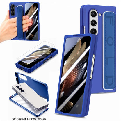 For Samsung Galaxy Z Fold6 5G Case Anti-Drop Wristband Leather+PC Phone Cover with Screen Film