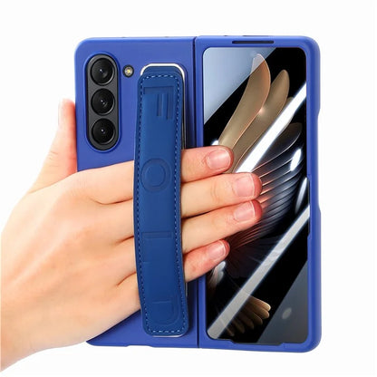 For Samsung Galaxy Z Fold6 5G Case Anti-Drop Wristband Leather+PC Phone Cover with Screen Film