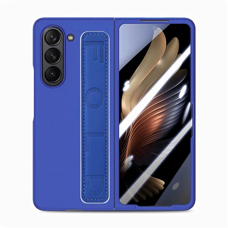 For Samsung Galaxy Z Fold6 5G Case Anti-Drop Wristband Leather+PC Phone Cover with Screen Film