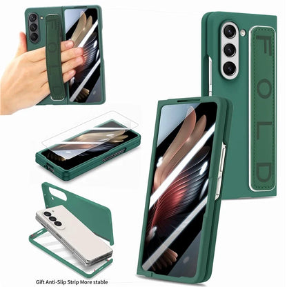 For Samsung Galaxy Z Fold6 5G Case Anti-Drop Wristband Leather+PC Phone Cover with Screen Film