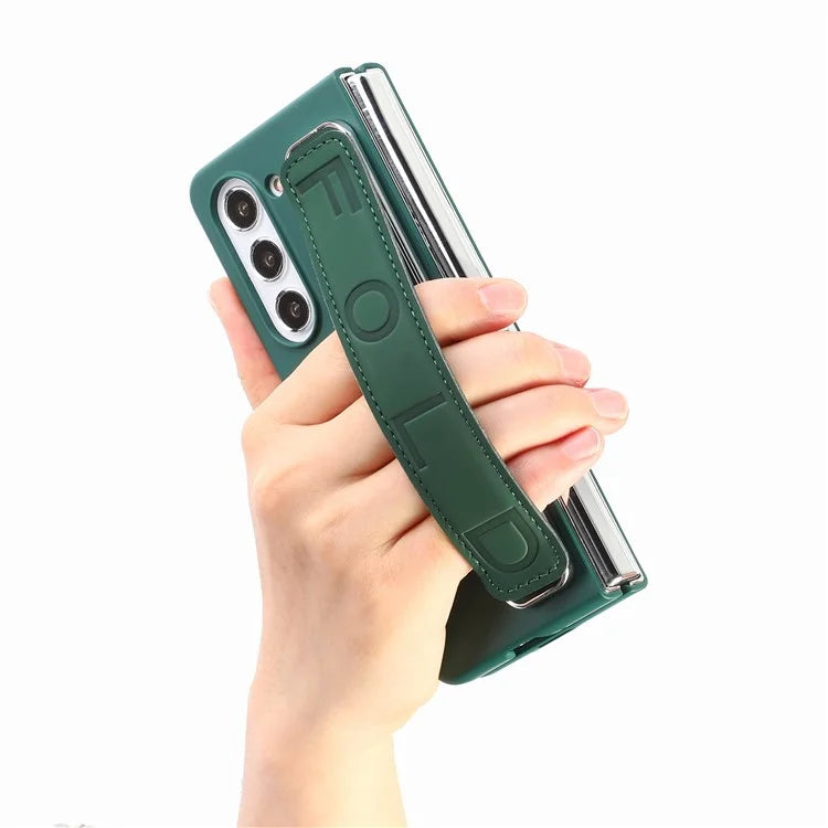 For Samsung Galaxy Z Fold6 5G Case Anti-Drop Wristband Leather+PC Phone Cover with Screen Film