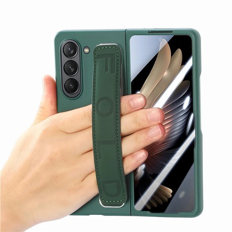For Samsung Galaxy Z Fold6 5G Case Anti-Drop Wristband Leather+PC Phone Cover with Screen Film