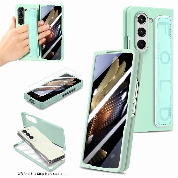 For Samsung Galaxy Z Fold6 5G Case Anti-Drop Wristband Leather+PC Phone Cover with Screen Film