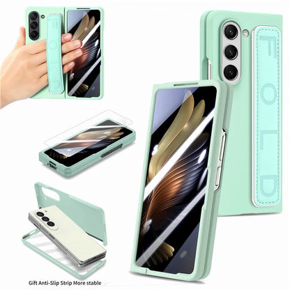 For Samsung Galaxy Z Fold6 5G Case Anti-Drop Wristband Leather+PC Phone Cover with Screen Film